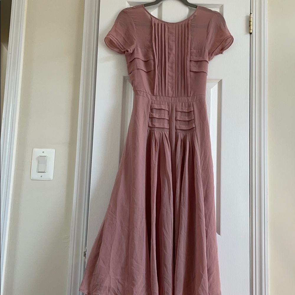 WAREHOUSE Pink Pleat Midi Dress